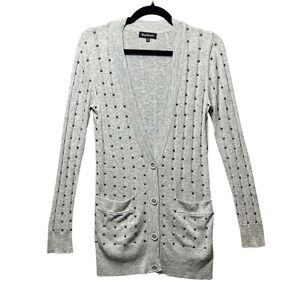 Harmonic Studded Cardigan Sweater Knit Open‎ Front Pockets Gray Size M